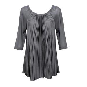 BCBG MAXAZRIA Womens (S) Gray Pleated Midi Dress w/ Scoop Gathered Neckline